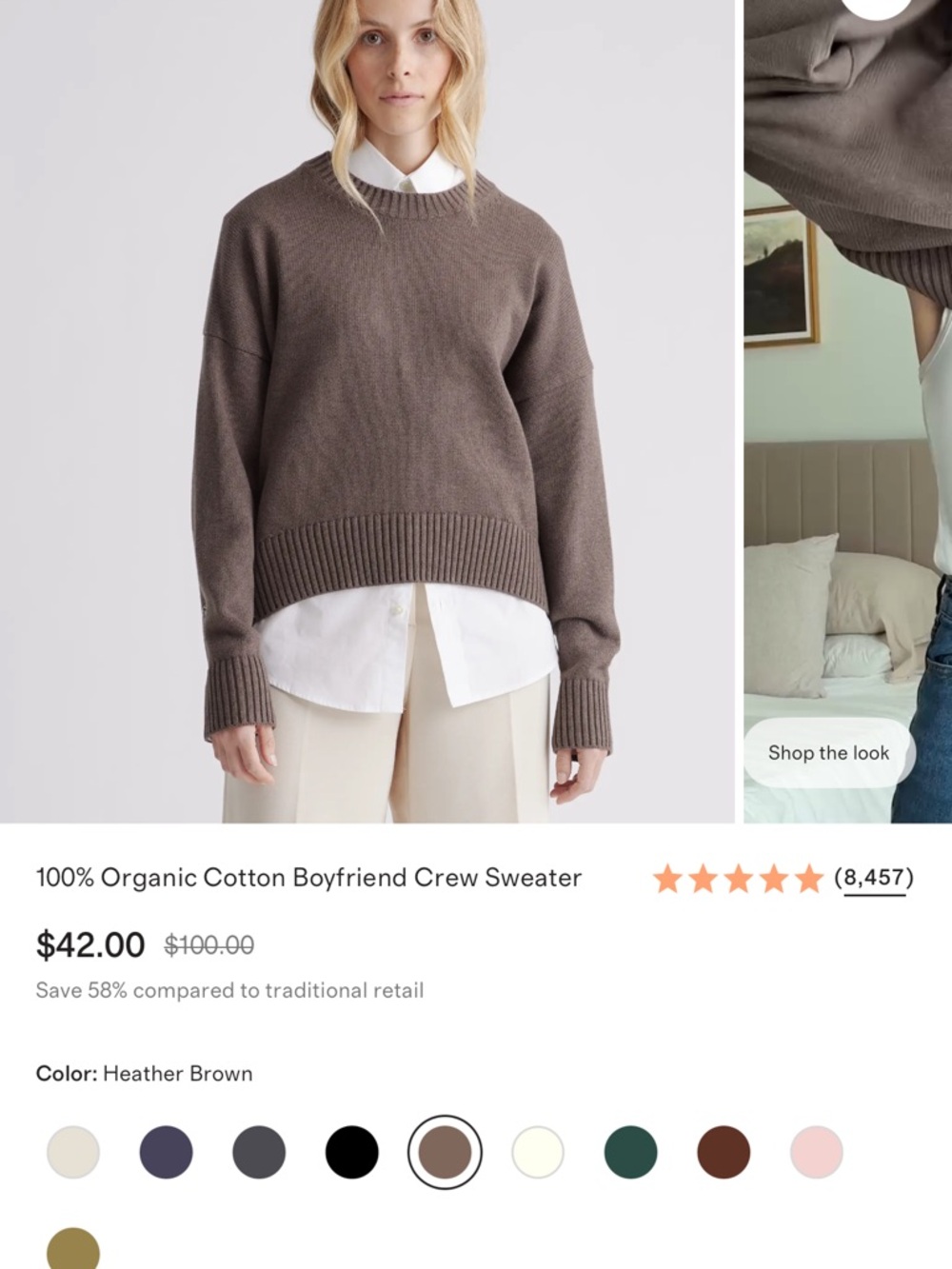 Quince Cotton Boyfriend Sweater in Heather Brown - Picture 3 of 3